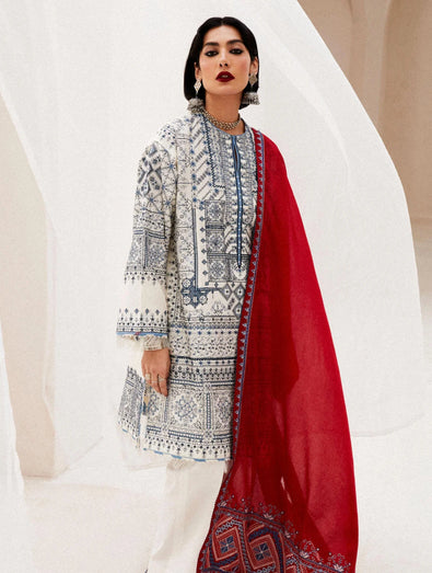 Cotton White Zara Shahjahan Original Pakistani Suit, Unstitched at