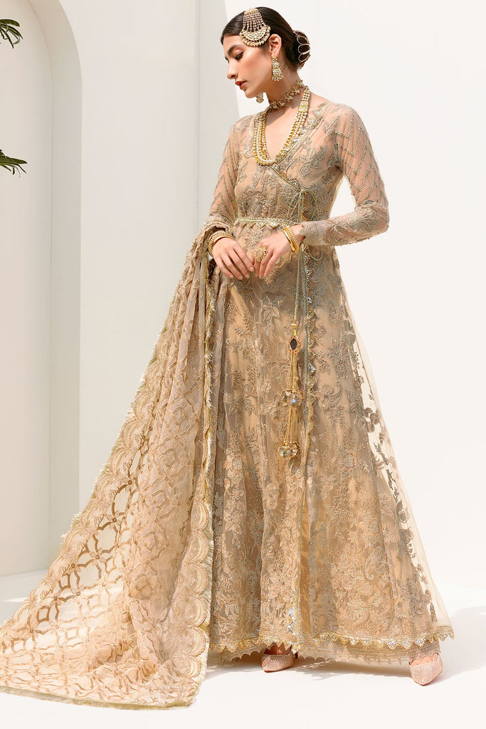3192-SOFT-GOLD EMBROIDERED SILK NET UNSTITCHED