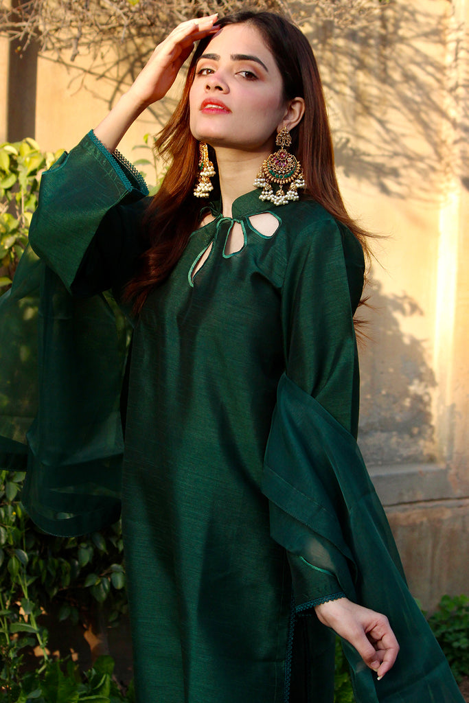 Bottle Green Raw Silk 3PC Suit – Saffana